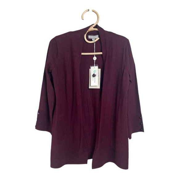 Stitch Fix Cranberry Super Soft Open Front Cardifan 3/4 Button Detail Sleeves - Picture 1 of 11